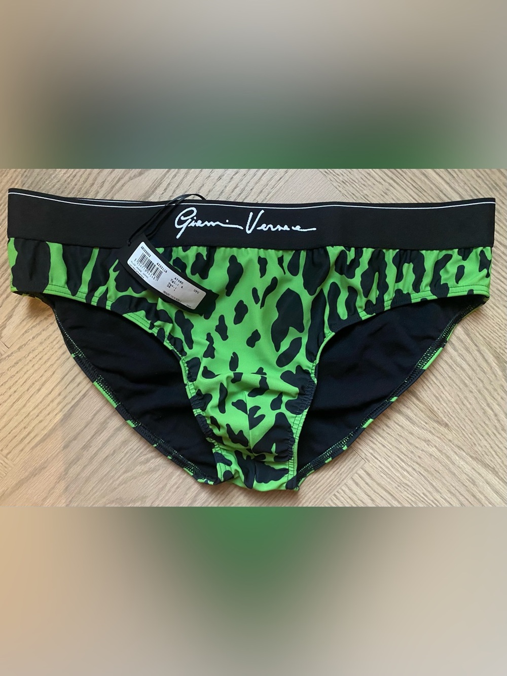 Versace Green and Black Animal Print Swim Trunks
